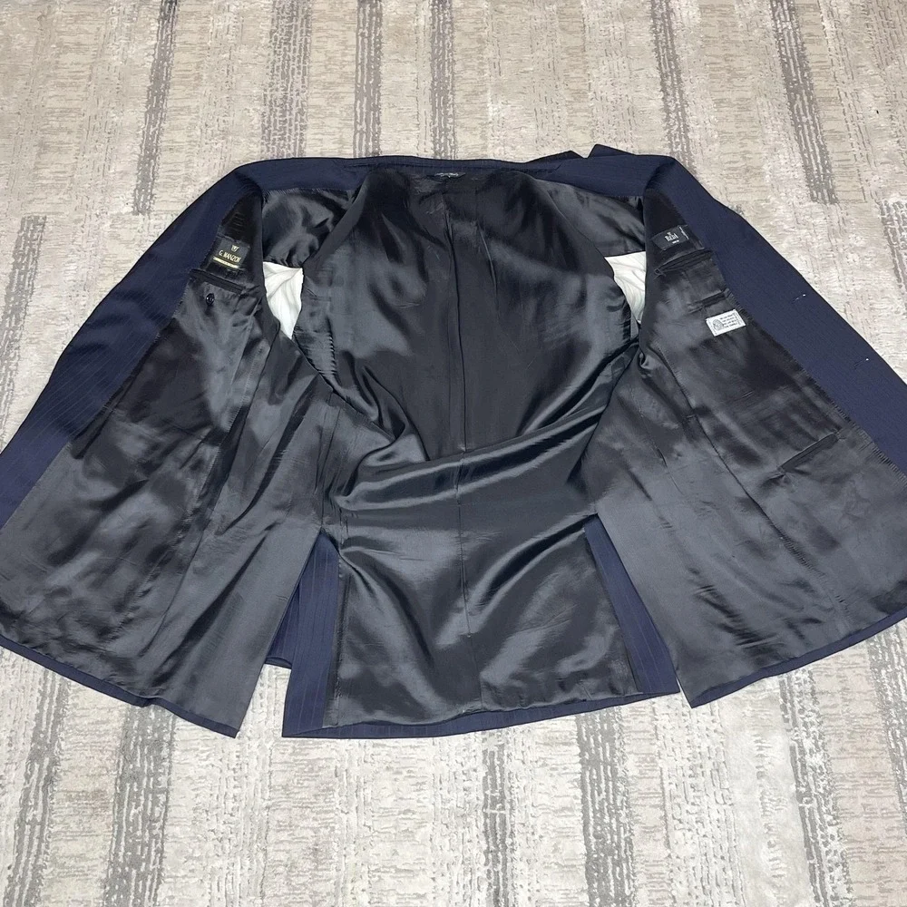 Gianni Manzoni Navy Pinstripe Blazer Reda Super 130s Virgin Wool‎ Italy 46L